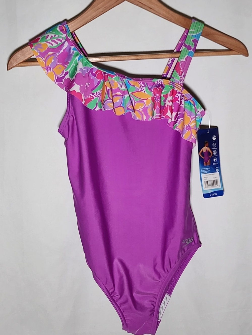Girls Speedo One Piece Swimsuit L Purple Multicolor